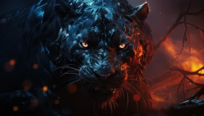 Poster A sleek black panther prowling in the night © Mahenz
