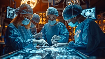 In a state-of-the-art operating room, a surgical team uses holographic displays to do virtual cardiac surgery.