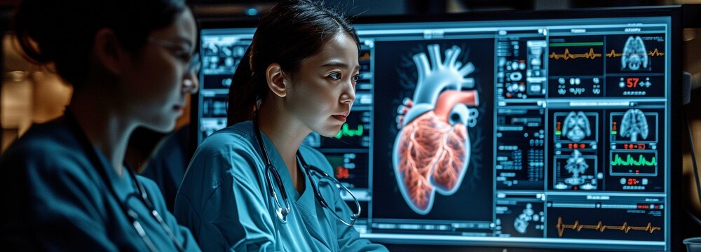 In a state-of-the-art operating room, a surgical team uses holographic displays to do virtual cardiac surgery.