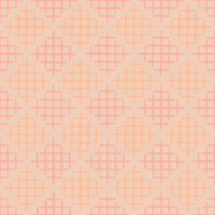 hand drawn squares of crisscrossed stripes. peach repetitive background. vector seamless pattern. geometric fabric swatch. textile design template
