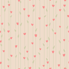 hearts leaves branches. neutral repetitive background. vector seamless pattern. fabric swatch. wrapping paper. design template for textile, wallpaper
