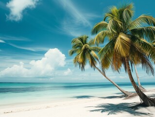 serene beach with coconut trees. background