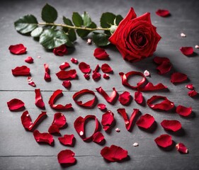 valentine's day concept with red rose on black wooden background