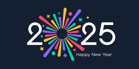 2025 Happy New Year design vector. colorful fireworks and trendy new year 2025 design template. - obrazy, fototapety, plakaty