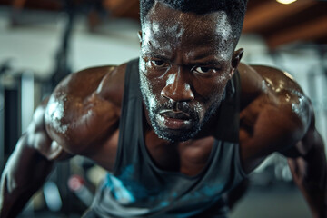 Fototapeta na wymiar Intense Focus During Dumbbell Workout at Gym
