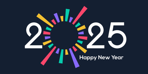 2025 Happy New Year design vector. colorful fireworks and trendy new year 2025 design template.