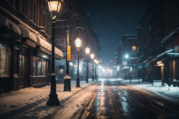 Fototapeta na wymiar snow street at night