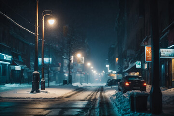 Fototapeta premium snow street at night