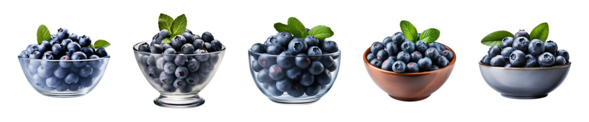 Collection bowl of blueberries isolated on a transparent background - Powered by Adobe