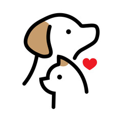 Dog and cat cartoon art with red heart  ,love emotion concept ,png transparent background.