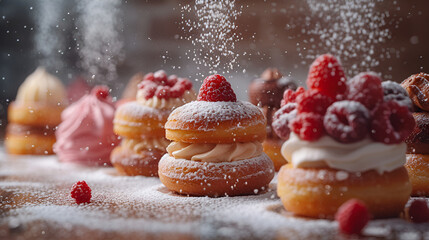 A delicious dessert of buttercream cookies with wild berries served in a luxury restaurant, food, cakes, cookies, ice cream, butter, berries, desserts, sweets, cheese, AI-generated.