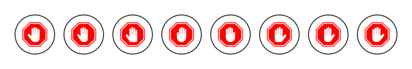 Stop icon vector. stop road sign. hand stop sign and symbol. Do not enter stop red sign with hand