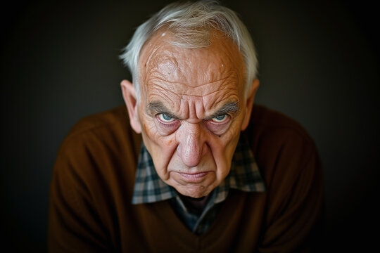 An old man with an angry face. concept of old people and emotions.