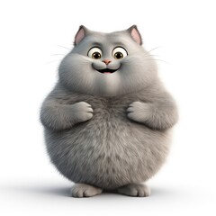 Fluffy Gray Cat with Fat Belly, Generative AI
