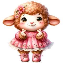 Fototapeta premium Lamb watercolor making cute mini heart gesture. Cute animal on valentine's day. 