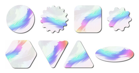 Assorted Holographic Stickers in Various Shapes on a White Background