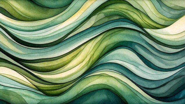 Green watercolor wave