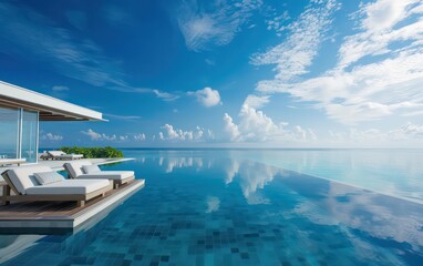 Obraz premium Modern pool that seems to merge with the boundless seascape.
