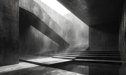 an_interior_shot_of_dark_concrete_and_a_light