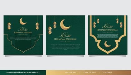 Islamic template background, green set square banner for ramadan kareem feed social media post