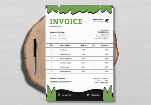 Green And Black Invoice Layout