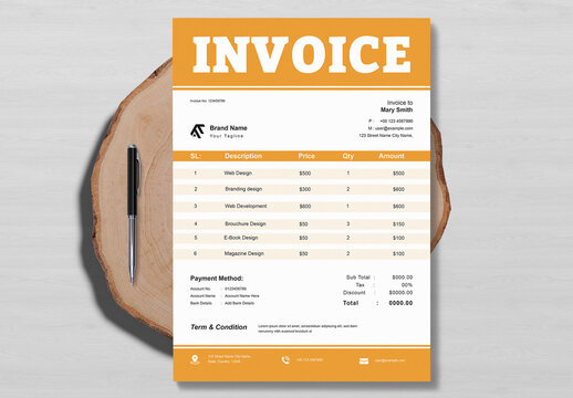 Invoice Layout With Orange Accent
