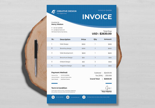 Invoice Layout With Blue Accents