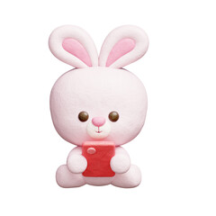 3D cute rabbit watching on smartphone, Cartoon animal character, 3D rendering.