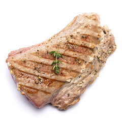 grilled cooked piece of tuna fillet isolated on white background