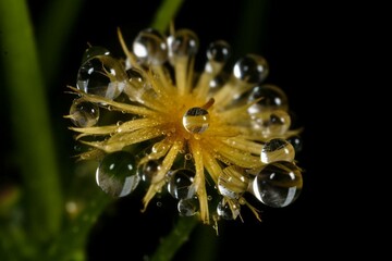 Water droplets on the dandelion. Generative AI