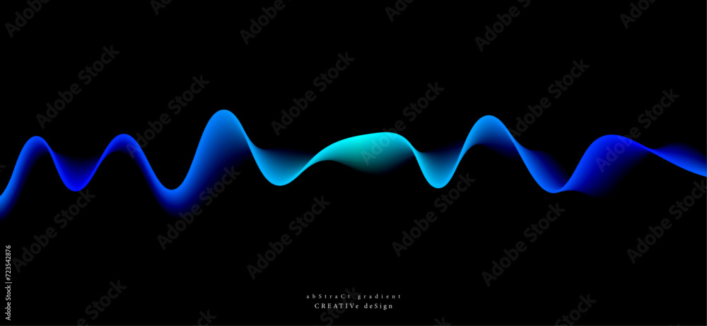 Aufkleber digital banner design with line wave glowing colorful gradient lights isolated on black background. 