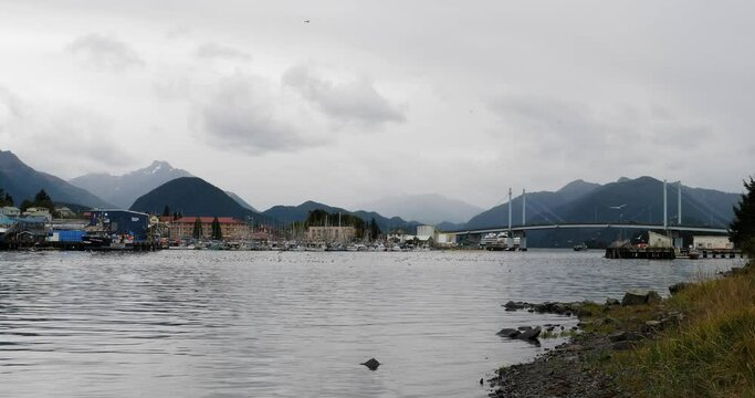 Sitka Channel, ANB Harbor and John O'Connell Bridge in Sitka, Alaska, United States of America