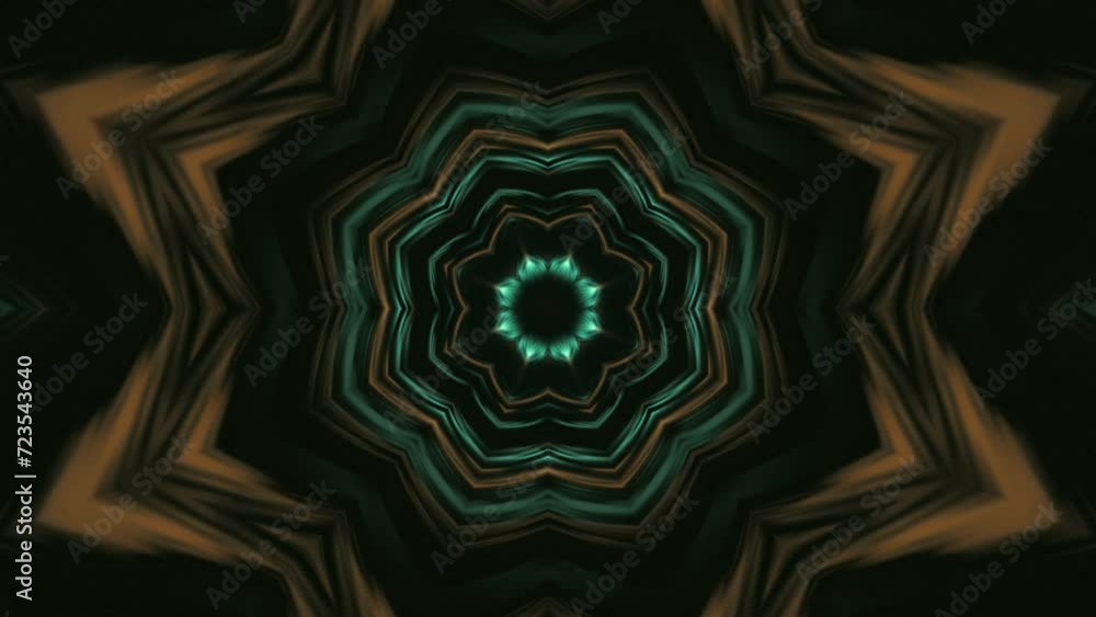 Poster kaleidoscopic neon flower-like patterns - seamless loop