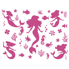 Obraz na płótnie Canvas mermaid variations sea creatures wallpaper print