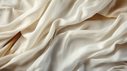 Pattern texture crumpled white fabric background natural neutral color. Linen cotton fabric,  cloth...