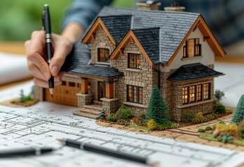 person_working_on_plan_drawing_of_house