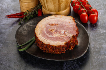 Tasty and fat smoked pork belly