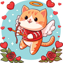 Cupid the cat in background transparent for Valentine's Day for cards posters box gift and all advertising.