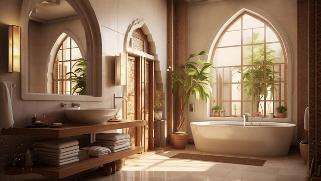 Rest Room in Moroccan Style. seamless looping overlay 4k virtual video animation background 
