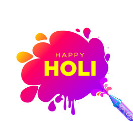 Happy Holi poster design. Colorful Color splash fun traditional indian pichkari isolated on white background.