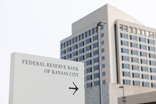 Kansas City, Missouri, USA - June 15, 2023:  Morning light shines on the Federal Reserve Bank of Kansas City building in downtown.