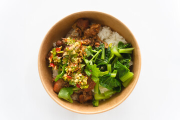Stewed pork on rice food delicious cuisine of Asian bowl