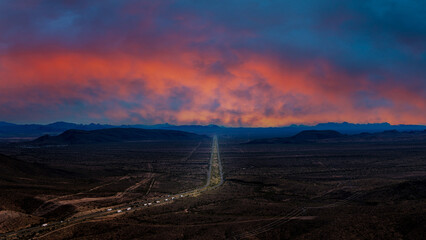 On highway 10 in Arizona with colorful sky 