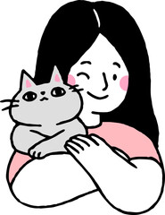 Obraz premium Girl Holding a Cat, Face Touching