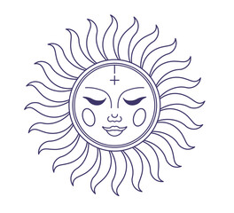 Sun with face and flaming rays, mystic element