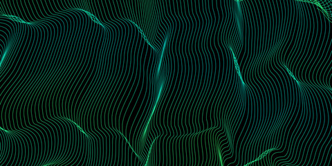 Abstract flowing Blue lines with Black background. Dynamic Wave lines pattern smooth curve flowing design. Concept of technology, digital, communication, science.