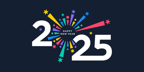 2025 Happy New Year design vector. colorful fireworks and trendy new year 2025 design template.
