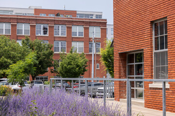 Afternoon view of the historic buildings of the River Market neighborhood of Kansas City, Missouri,...