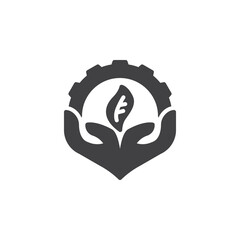 Hands with leaf and gear vector icon