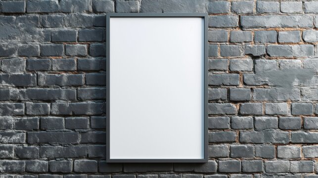 Fototapeta Blank poster on grey brick wall. Mock up for design.